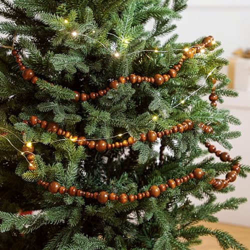 Wood Bead Garland for Christmas Tree Coffee - 2 Pieces, 16.4 Feet