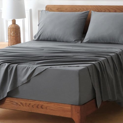 HYPREST Queen Sheet Set - Extra Deep Pocket 100% Cotton, Soft & Wrinkle-Free, Grey | Fits 18"-24" Mattresses