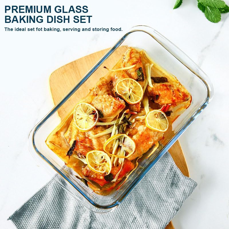 Regine Switzerland 8-Piece Deep Glass Baking Dish Set - Rectangular Bakeware with Lids for Lasagna & Leftovers | Gray