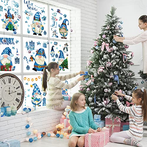 Winter Gnome Window Clings - 9 Sheets Christmas Snowflakes Snowman Holiday Decorations