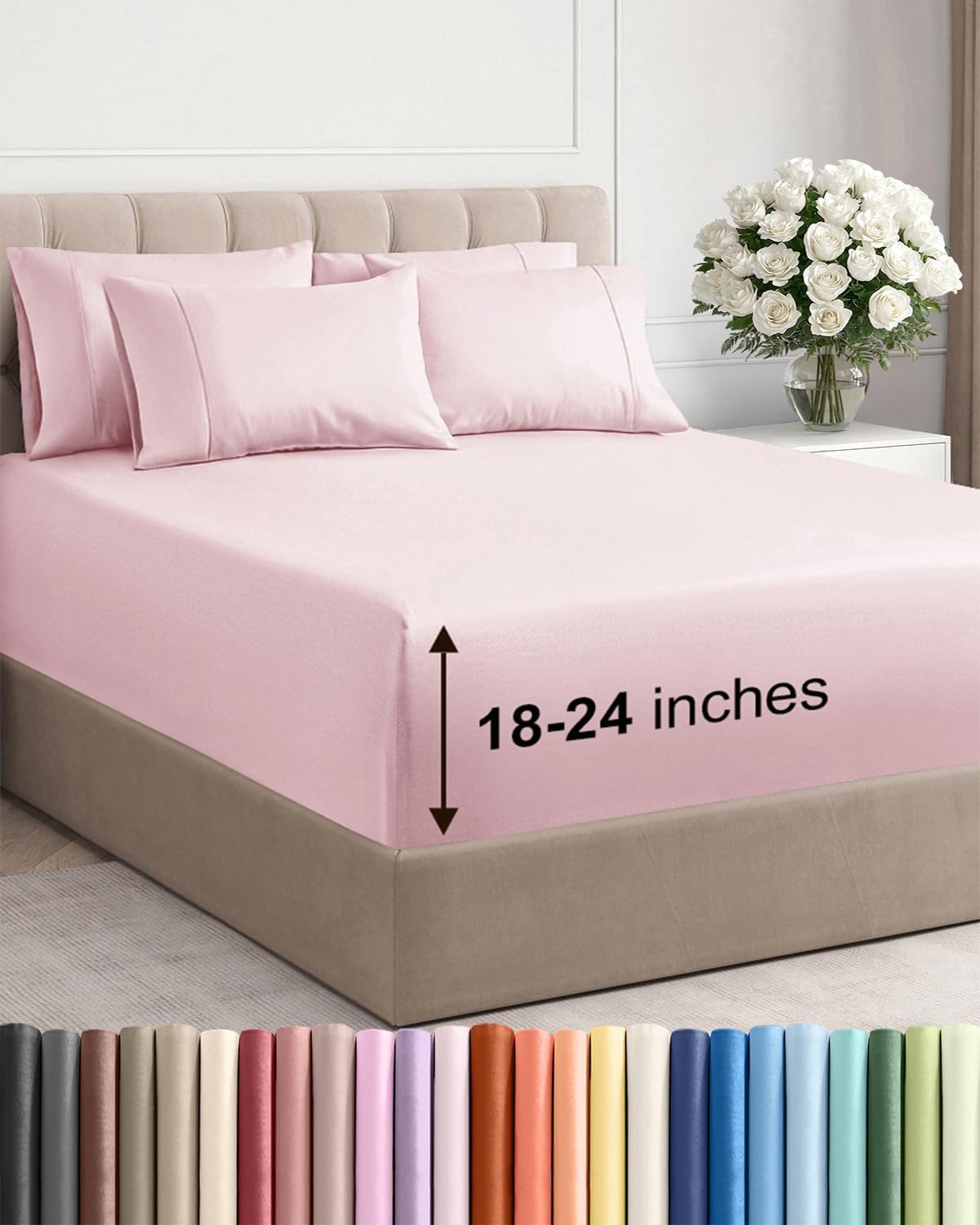 Skiennix Extra Deep King Sheet Set - 6 Piece Breathable Cooling Bedding - Soft Wrinkle-Free Lavender Pink