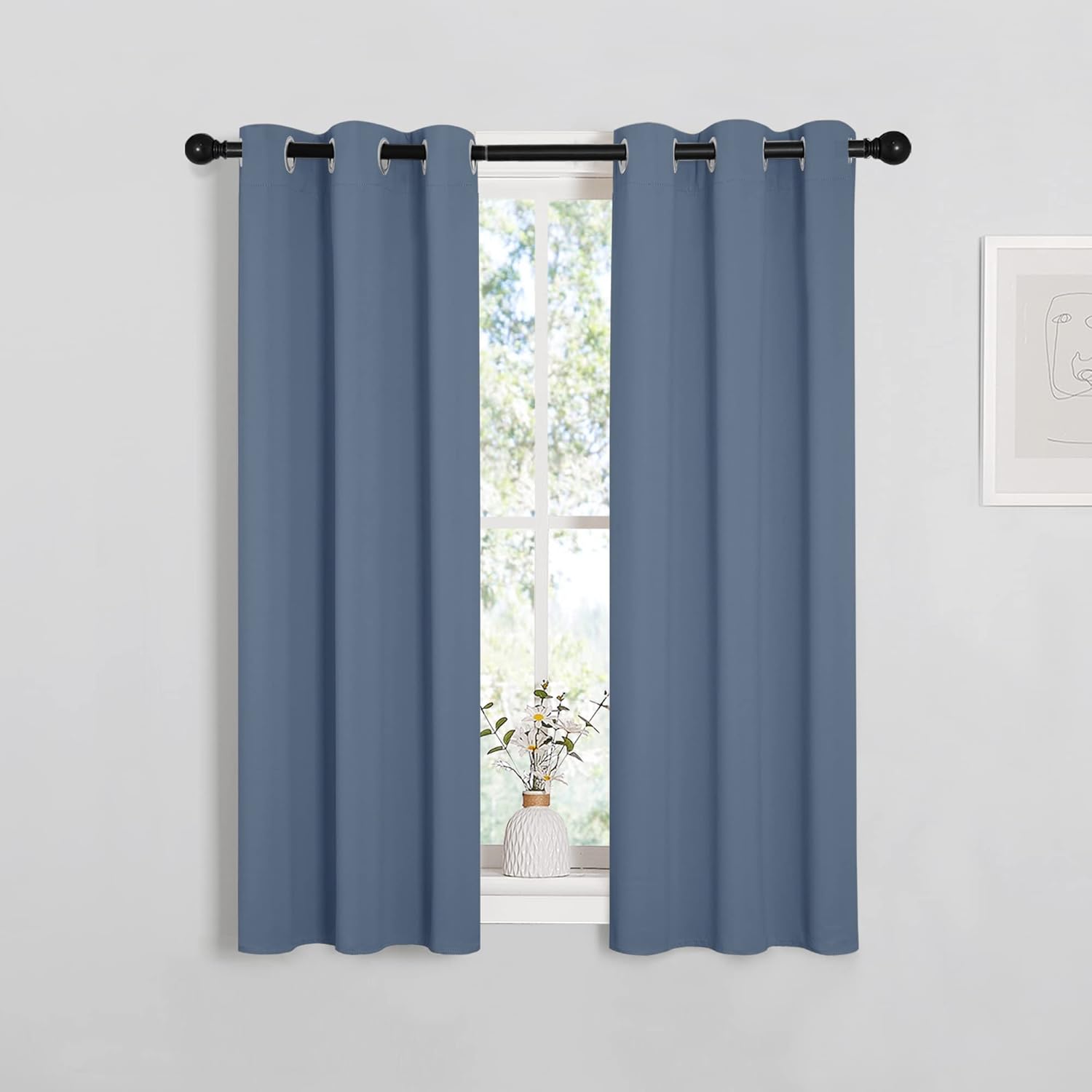 NICETOWN Thermal Insulated Blackout Curtains - Room Darkening Grommet Drapes, Stone Blue, Set of 2 (29x45")
