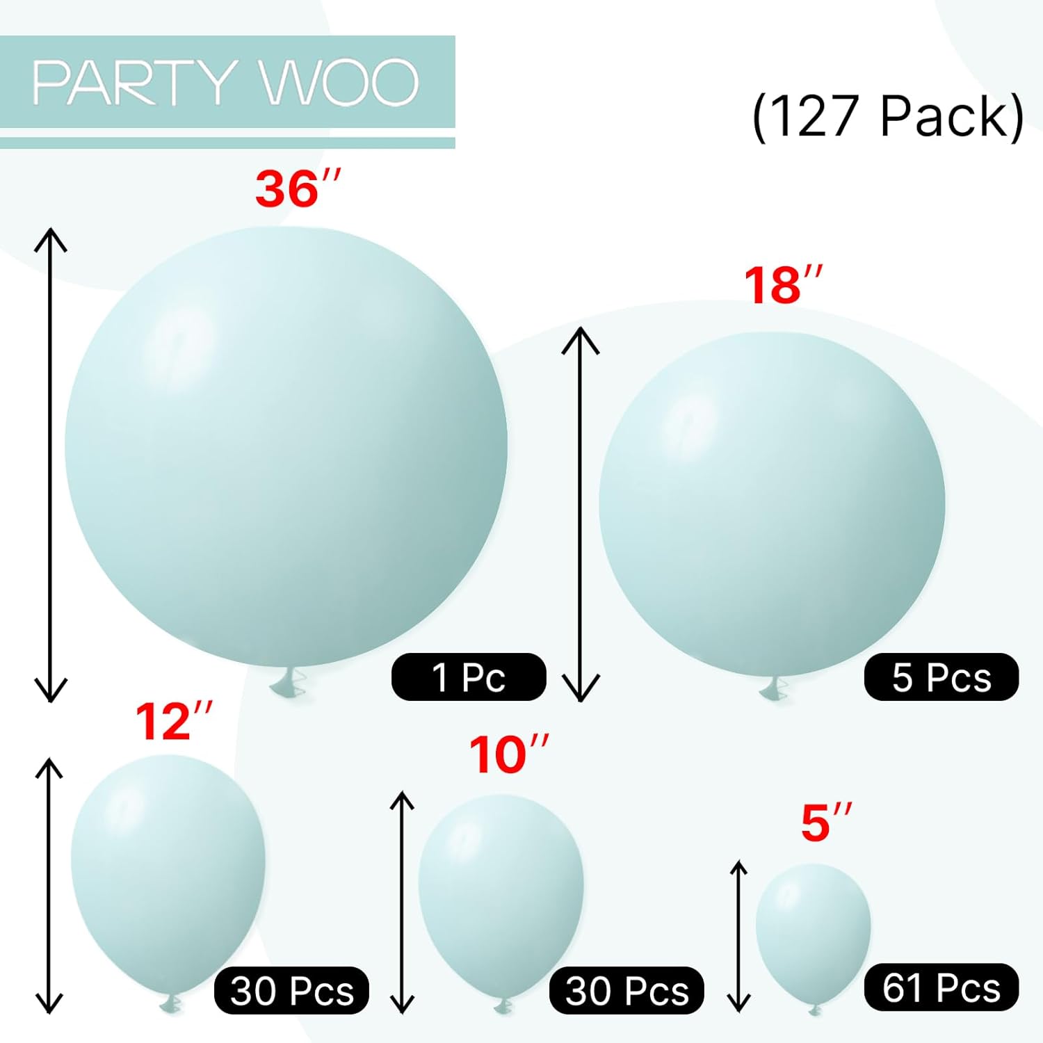 PartyWoo Teal Balloon Arch Kit - 127-Piece Set with 36, 18, 12, 10, & 5-Inch Balloons for Baby Showers, Weddings & Birthdays