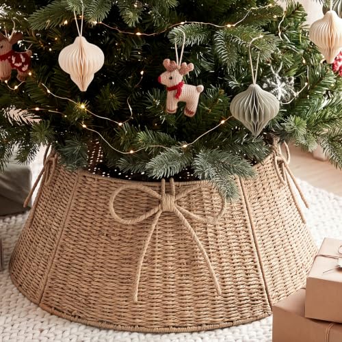 24 Inch Christmas Tree Collar Wicker Stand - Rustic Woven Tree Skirt