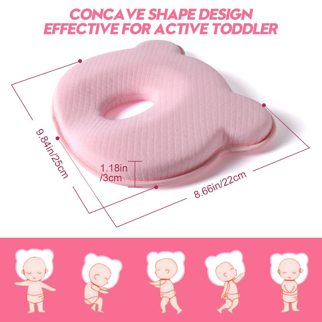 BIKBOK New Memory Foam Soft and Cozy Pillow Head Neck Support Pillow for Car Seat Breathable Bedding Set (Pink)