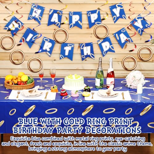 Blue Gold Birthday Banner with 8 Swirl Decorations | Cartoon Theme