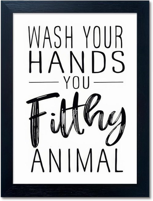 Black and White Bathroom Wall Art | Framed Canvas Quotes for Kids' Washroom Decor