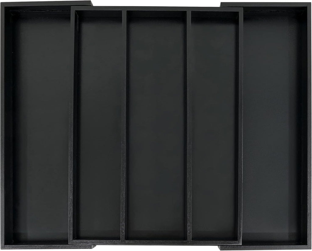 Utoplike Bamboo Drawer Organizer - Adjustable Black Silverware Holder & Cutlery Tray | Expandable Divider for Kitchen & Bedroom