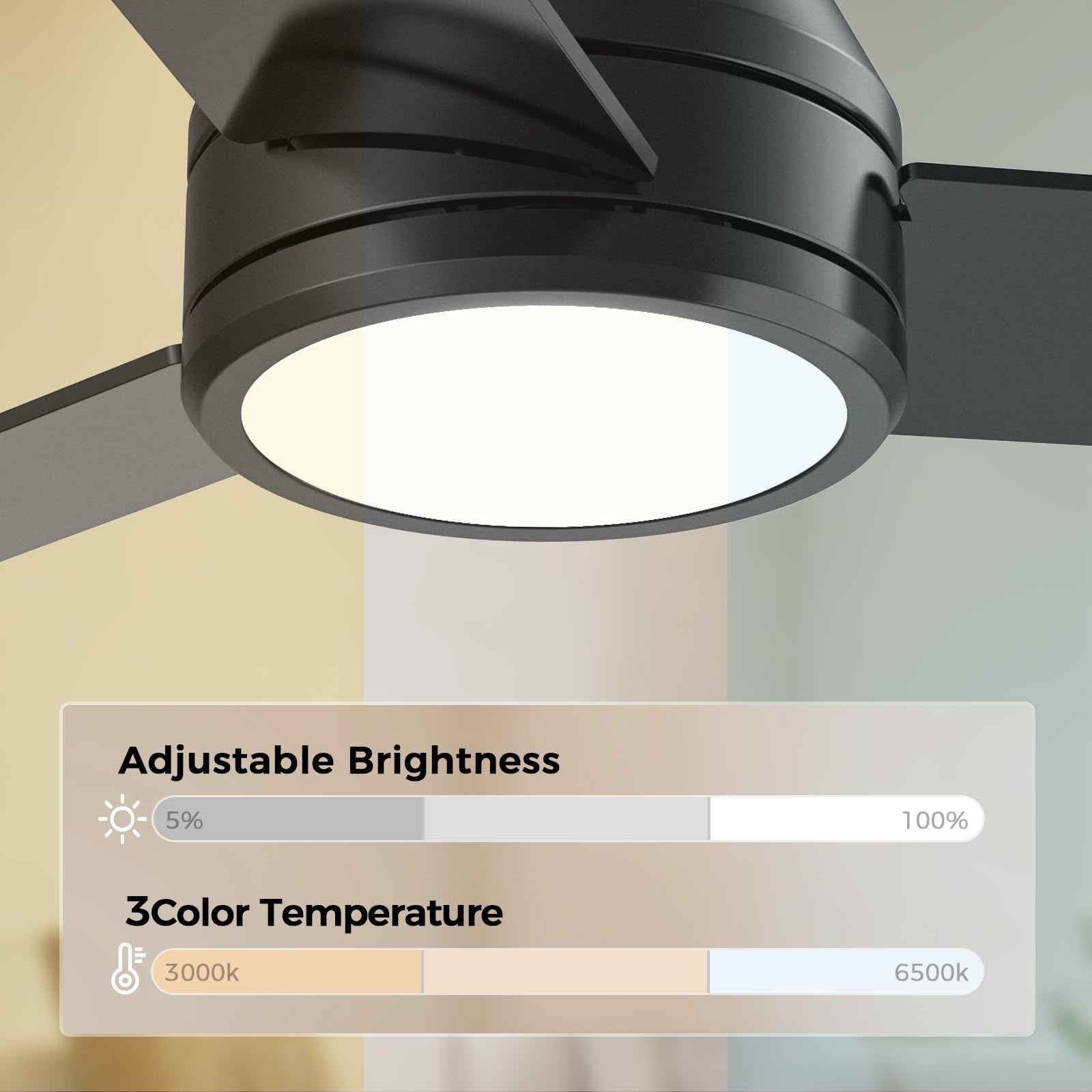 CSWF Ceiling Fans with Lights Remote Control - Flush Mount Dimmable 3000K-6500K LED 6 Speed with Quiet DC Motor for Bedroom, Living Room and Outdoor Patio