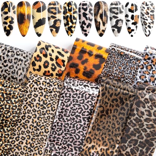 Alpinleux 10 Pcs Leopard Print Nail Art Transfer Stickers & Foils