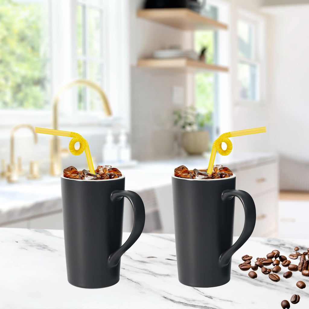 Momugs 20 OZ Large Ceramic Coffee Mug Simple Pure Black Mug Set of 2 Plain Tall Milk Tea Coffee cups with Handle for Office Home as A Gift for Dad Mom Friends