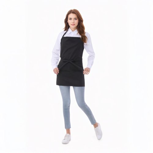 Corfully Short Cotton Aprons for Women with 3 Pockets, Chef Apron for Unisex,Waitress Apron for Kitchen Cooking Restaurant BBQ, Black