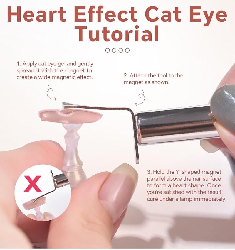 Rolabling Heart Magnet Cat Eye Nail Tool Set with Y-Shaped Guide Wand