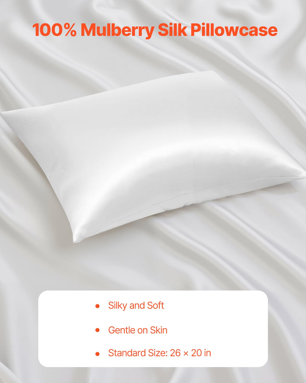 VEVOR Satin Pillowcase, 2 Pack Standard Size Satin Pillow Cases for Hair and Skin, Similar to Silk Pillowcases with Hidden Zipper, Smooth, Soft and Breathable Cooling Pillowcase, for Sleeping (White)