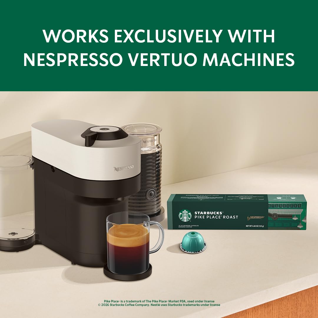 Starbucks by Nespresso Vertuo Coffee Pods - Pike Place Medium Roast, 30-Count, 7.8 oz Brews