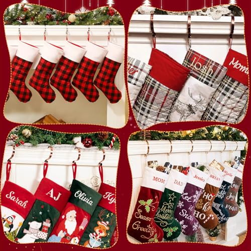 Christmas Stocking Holders for Fireplace Mantle - 6 Pack Adjustable Non-Slip Metal Hooks