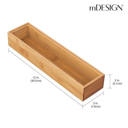 mDesign Slim Wooden Bamboo Drawer Organizer - 12" Long Stackable Storage Box Tray for Kitchen Drawers/Cabinet - Utensil, Silverware, Spatula, Flatware Holder - Echo Collection, 2 Pack, Natural Wood