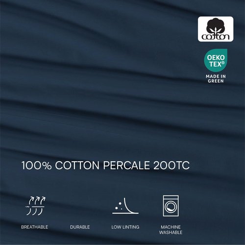 Lacoste 100% Cotton Percale 4-Piece Sheet Set – Cool, Crisp, Matte, and Durable, Oeko-Tex Certified – Solid, Navy, Queen