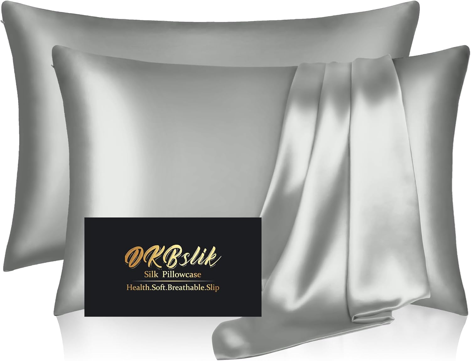 Mulberry Silk Pillowcase Set by Skiennix - Anti-Acne & Hair Care | King Size, Silver Grey, 2 Pack