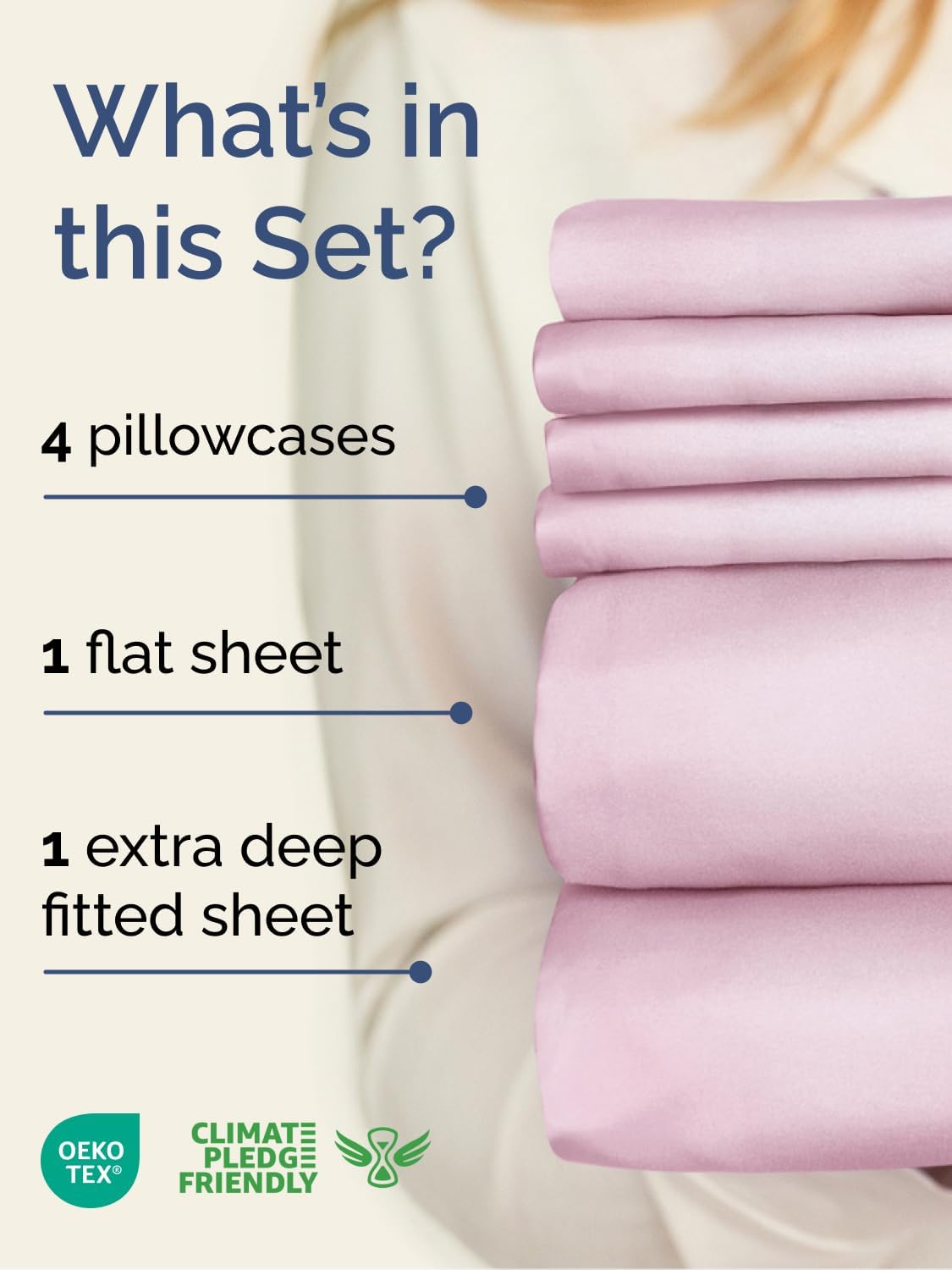 Skiennix Extra Deep Queen Sheet Set - 6 Piece Cooling Bedding - Soft & Wrinkle-Free Light Pink