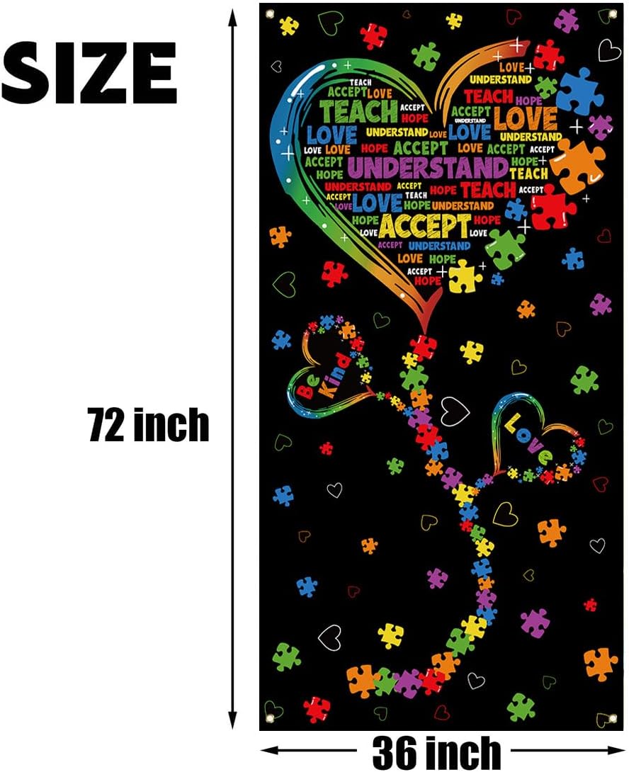 Skiennix Autism Awareness Banner - Puzzle Piece Heart Design for Home & Party Decor