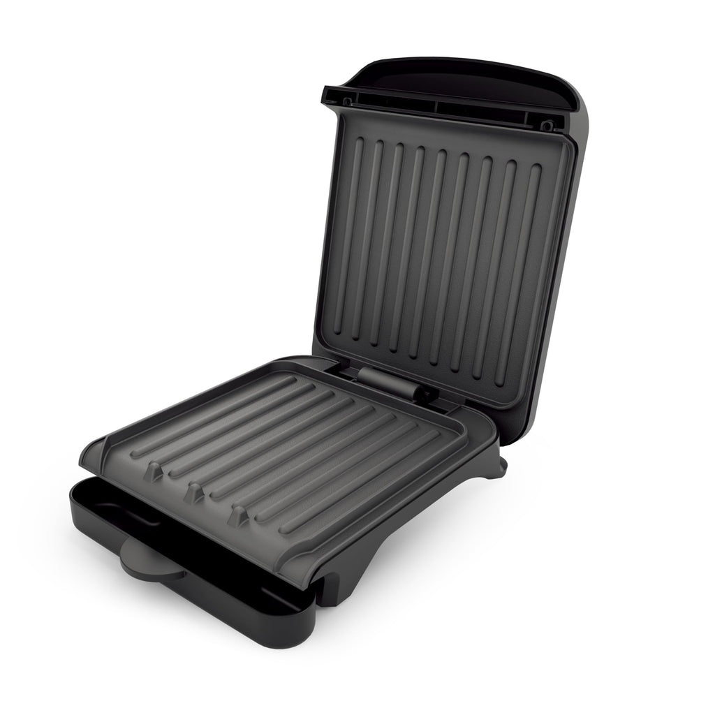 OVENTE 2-Serving Electric Indoor Grill & Panini Press with Easy Clean Non-Stick Plate Coating, Opens 180 Degrees, 8.15" x 7.4" Space Saving Design, 750W Contact Grill for Burgers & More, Black GP222B