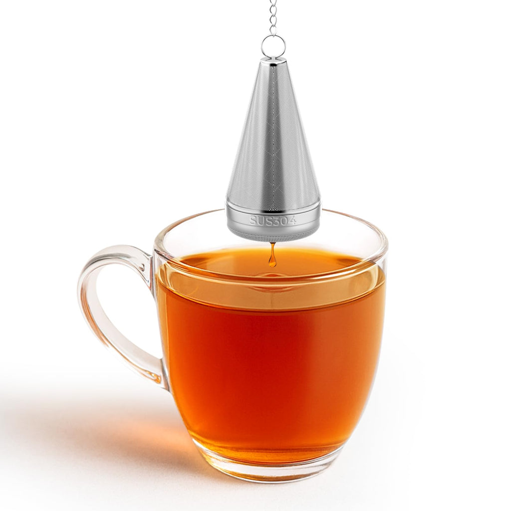 Feelife Cone Tea Infusers for Loose Leaf Tea, 304 Stainless Steel Tea Strainer Fine Mesh, 1.8” x 3” Loose Leaf Tea Steeper with a Drip Tray