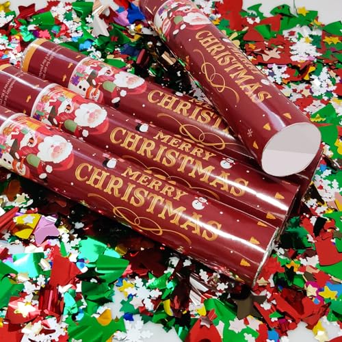 Christmas Confetti Cannon Party Poppers Shooters - Red 4 Pack