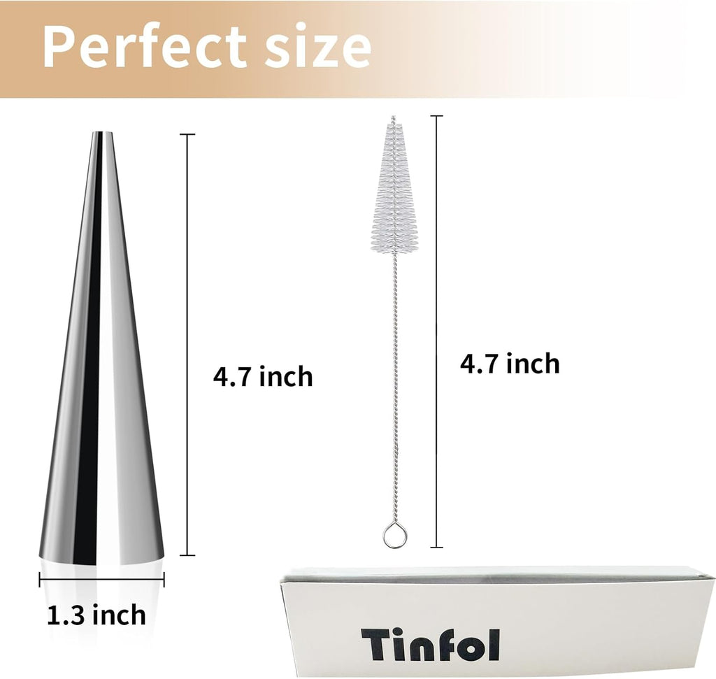 Tinfol 20 Pack Cream Horn Molds - 4.7 Inch Stainless Steel Baking Cones for Cannoli & Ice Cream