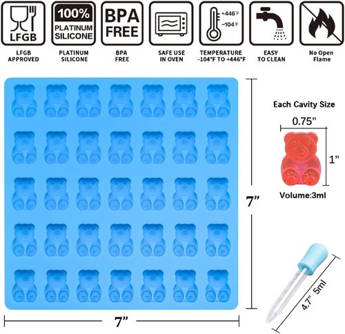 CAKETIME Gummy Bear Molds - 1 Inch Silicone Candy Molds | 4 Pack, LFGB Approved, Food Grade Quality
