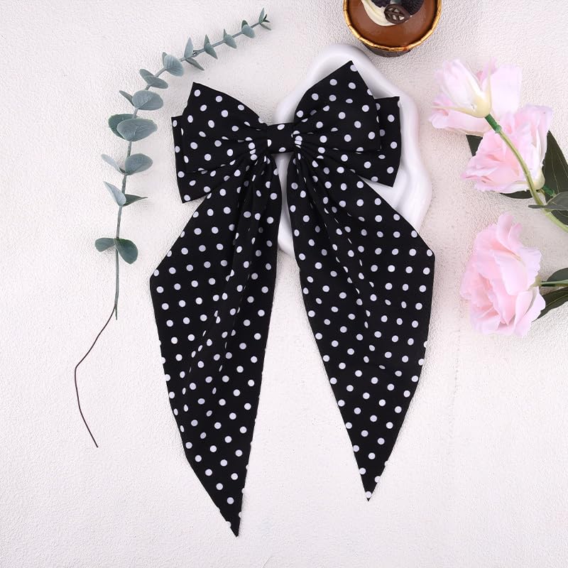 Kilener Polka Dot Hair Bow Clip Long Tail Ribbon Barrette for Women Girls