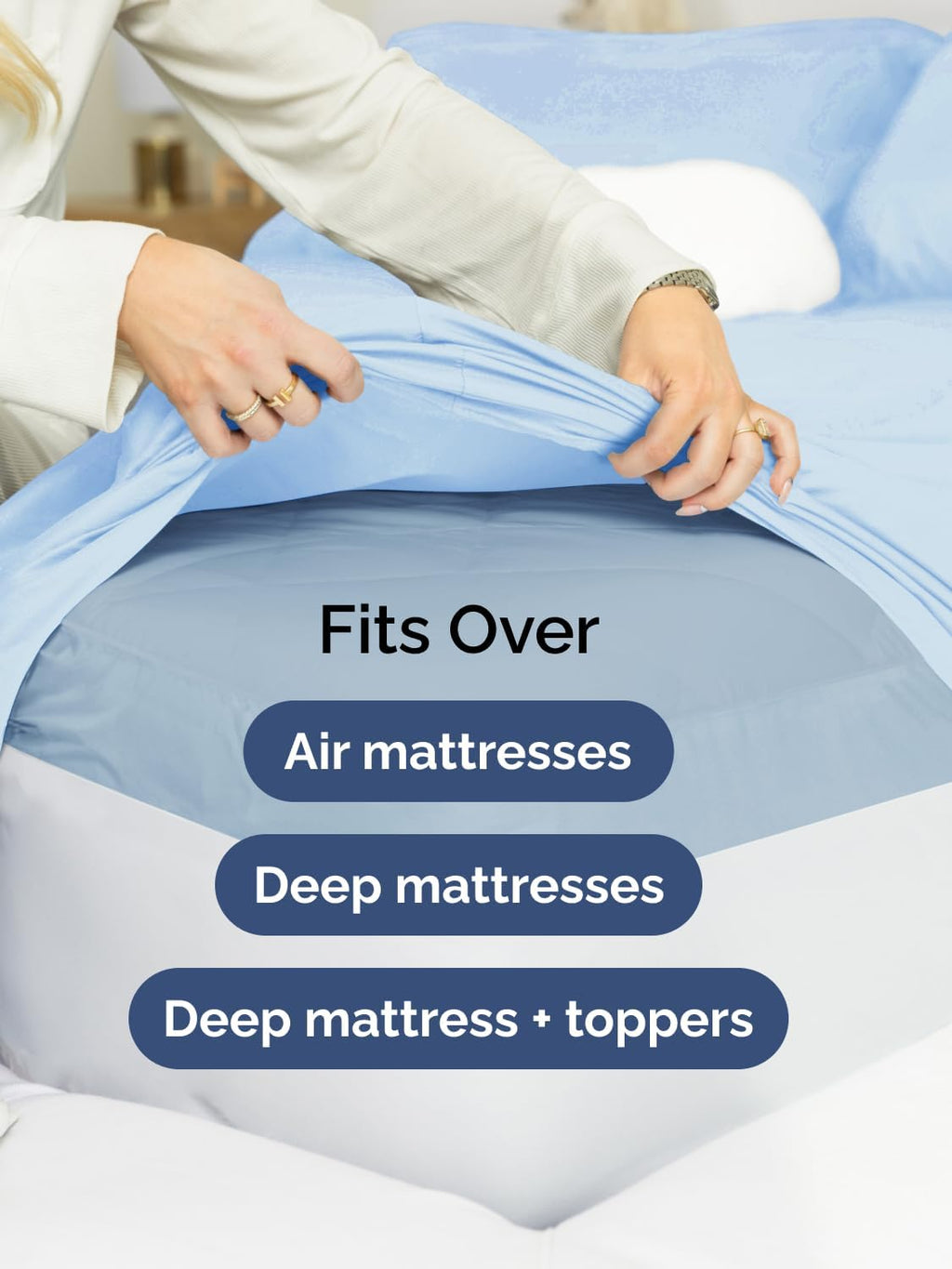Skiennix Extra Deep Full Sheet Set - 6-Piece Breathable Cooling Bedding - Soft, Wrinkle-Free Light Blue