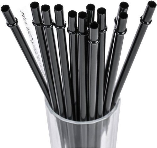 Dakoufish 14 inch Black Hard Plastic Straw Long Replacement Reusable Straws for 100 oz 64 oz 32 oz Tumblers, Jars, Stanley, YETI, Starbucks,Cups, water bottles BPA Free,Set of 12 with Cleaning Brush