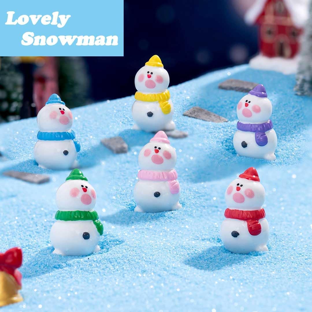 Skiennix Mini Snowman Figurines - 48pcs Christmas Resin Decorations with Top Hats for DIY Crafts & Party Decor