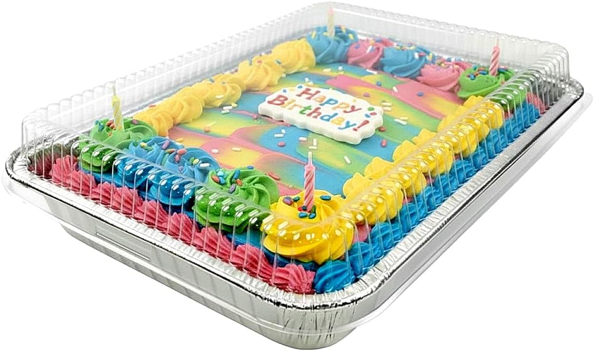 PACTOGO Disposable Aluminum Foil Cake Pans - 13" x 9" x 2" with Dome Lids | Perfect for Baking & Storing (Pack of 12)