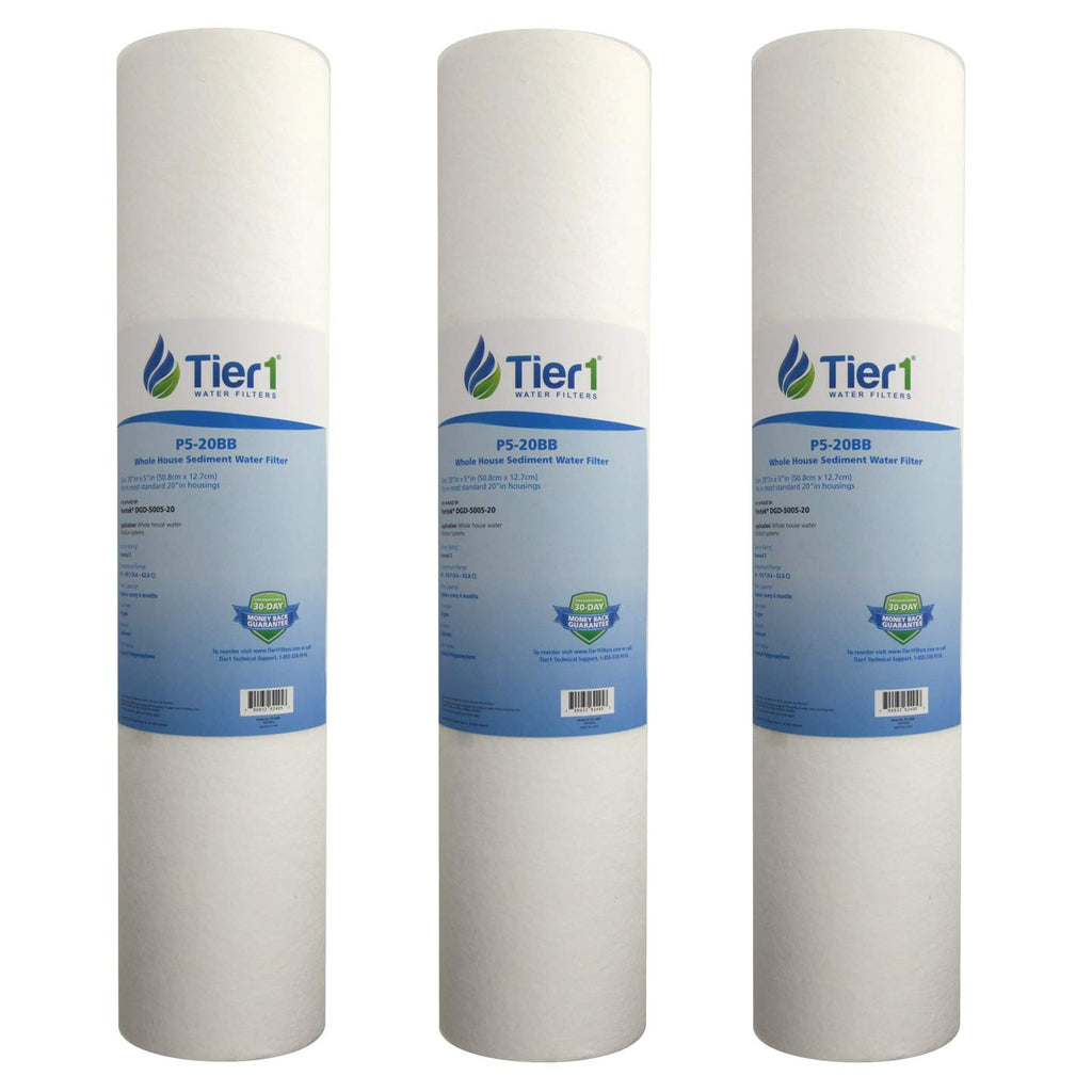 Tier1 5 Micron 20x4.5 Water Filter | Spun Wound Polypropylene Whole House Sediment Pre-Filter Cartridge | Replacement for Pentek DGD-5005-20, SDC-45-2005 | 4.5 x 20 Water Filter Cartridge (3-Pack)
