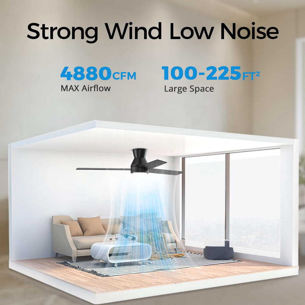 CSWF Ceiling Fans with Lights Remote Control - Flush Mount Dimmable 3000K-6500K LED 6 Speed with Quiet DC Motor for Bedroom, Living Room and Outdoor Patio