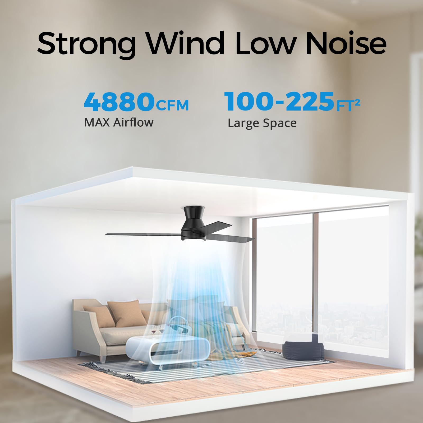 CSWF Ceiling Fans with Lights Remote Control - Flush Mount Dimmable 3000K-6500K LED 6 Speed with Quiet DC Motor for Bedroom, Living Room and Outdoor Patio