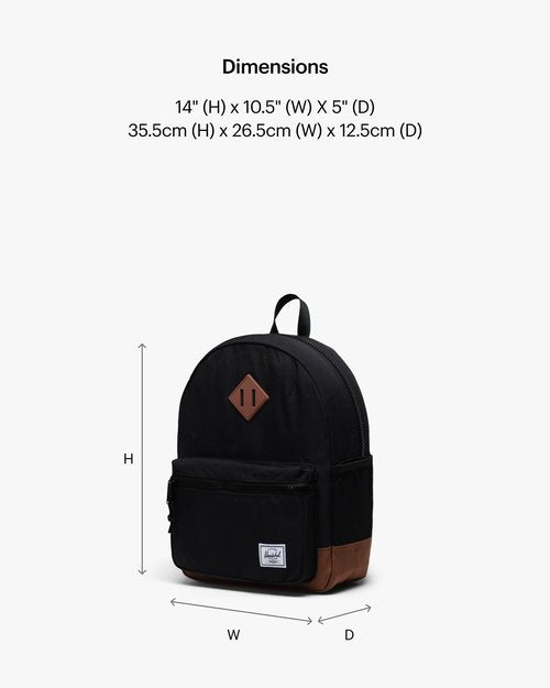 Herschel Supply Co. Unisex Heritage Kids' Backpack, Black/Brown, 15L