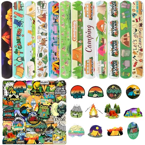 74-Piece Camping Party Favors Set: 24 Slap Bracelets & 50 Stickers