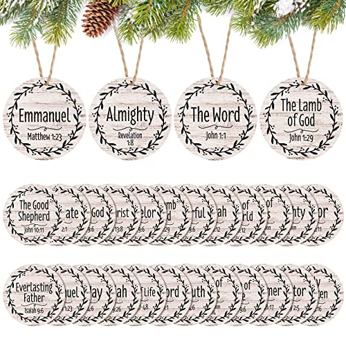 24 Pcs Christmas Wooden Names of Jesus Ornaments - Round Holiday Decorations