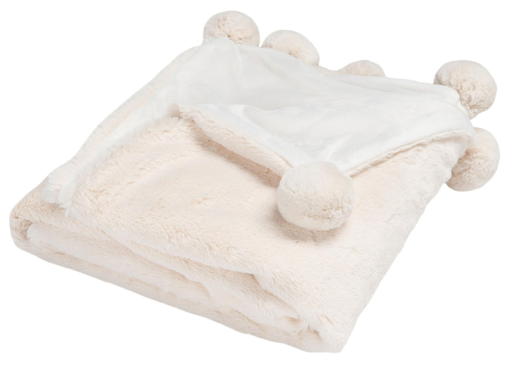 SAFAVIEH Home Collection Dalson Ivory Cotton 50 x 60-inch Pom Pom Sofa Chaise Lounge Club Chair Living Room Bedroom Decorative Throw Blanket