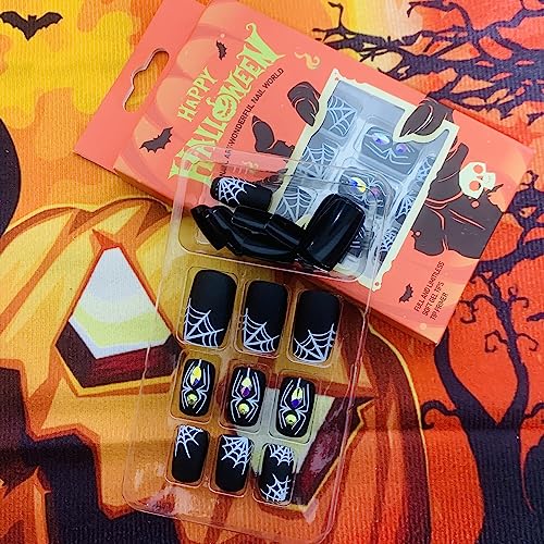 Halloween Coffin Press on Nails - 24Pcs White Spider Acrylic False Nails