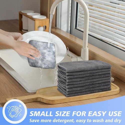 KinHwa Microfiber Dish Cloths - Absorbent & Quick Dry Kitchen Washcloths | 9 Pack (Gray, 7"x7")