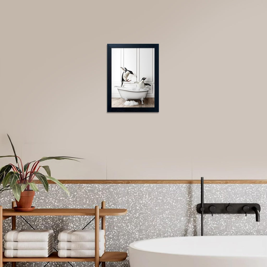 Skiennix Kids Bathroom Decor - Cute Penguin Canvas Print | Funny Black & White Wall Art