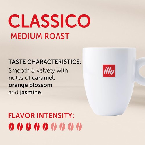 Illy Classico Whole Bean Coffee - Medium Roast With Caramel & Jasmine Notes | 100% Arabica, 8.8 Oz