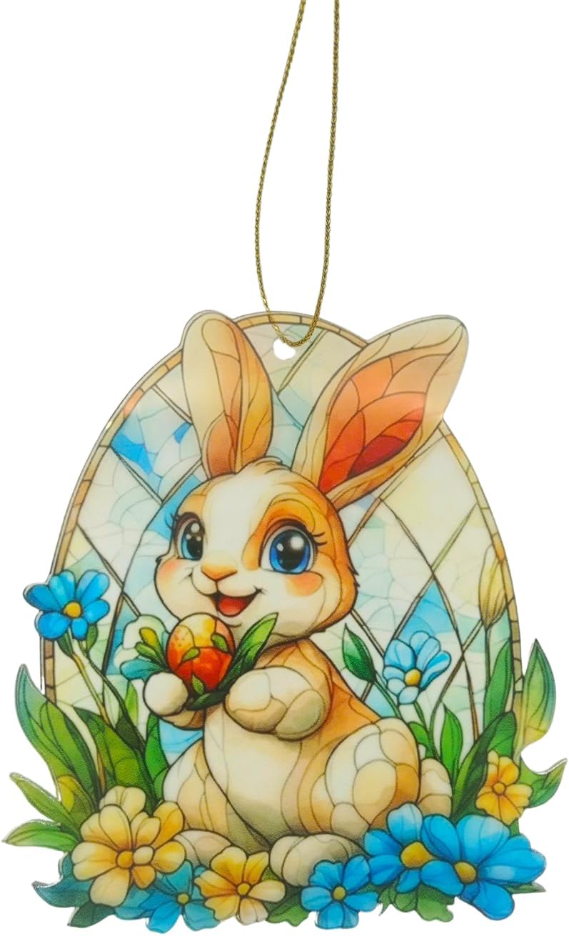 Skiennix Easter Ornaments - Cute Bunny Acrylic Suncatcher | Faux Stained Glass Effect for Home & Basket - Colorful White Bunny Design