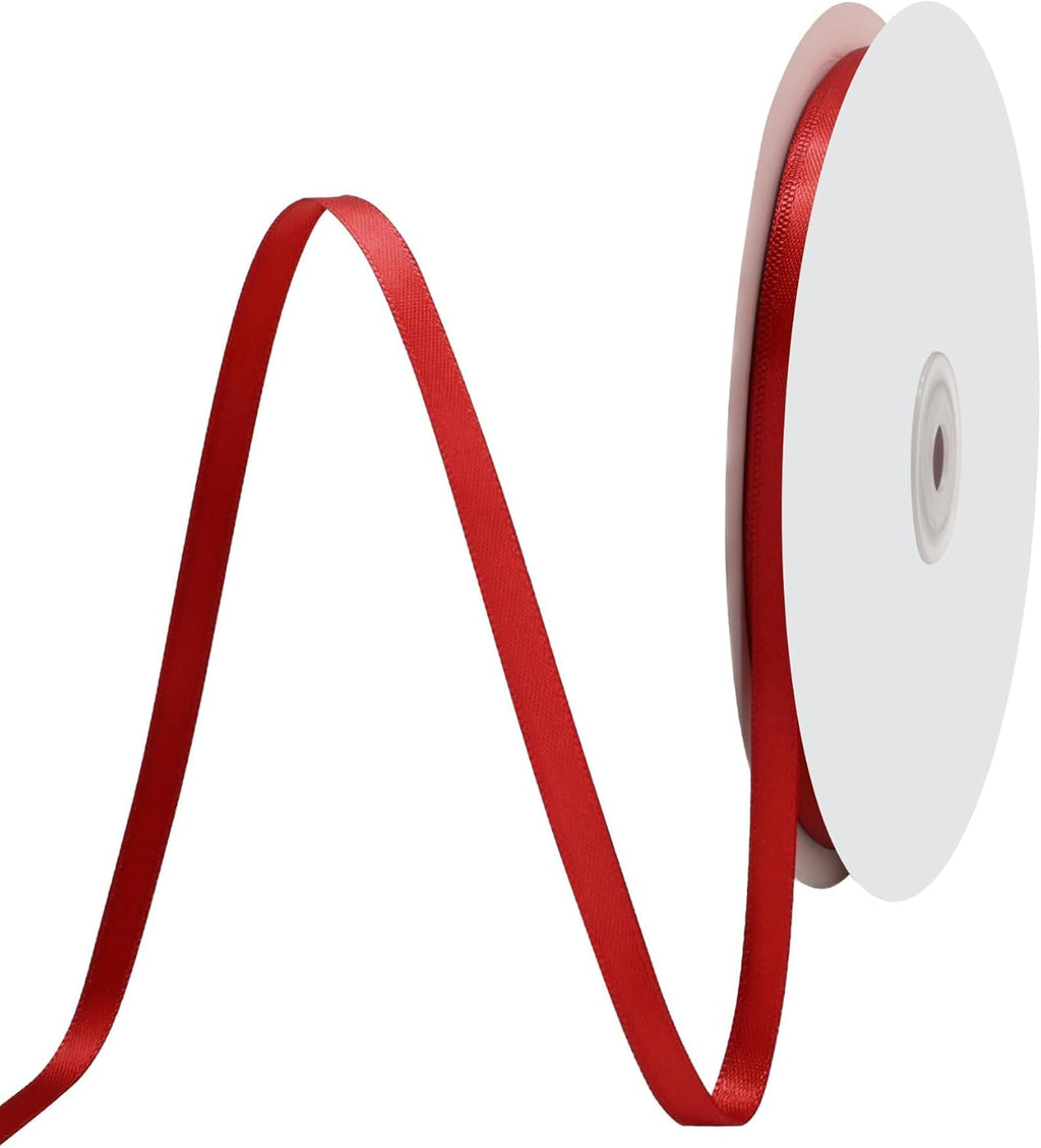 Red Satin Ribbon - 1/4 Inch x 50 Yards | Double-Faced Craft Ribbon for Wedding Decor & Bow Making