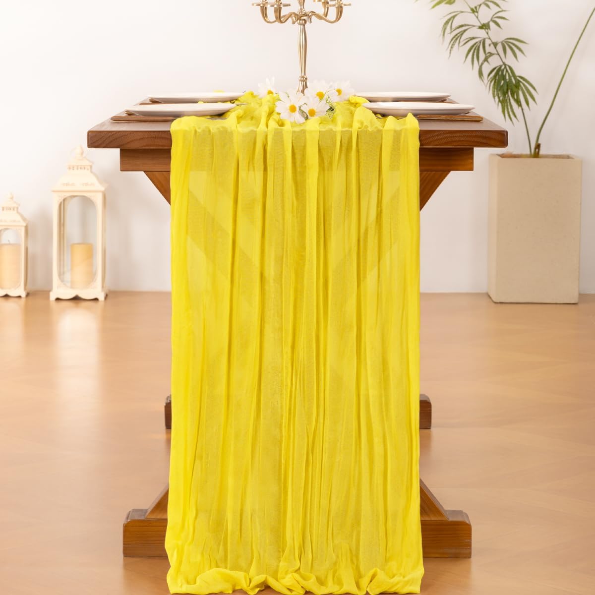 Socomi Yellow Cheesecloth Table Runner - 120 Inch Rustic Boho Decor for Weddings & Events