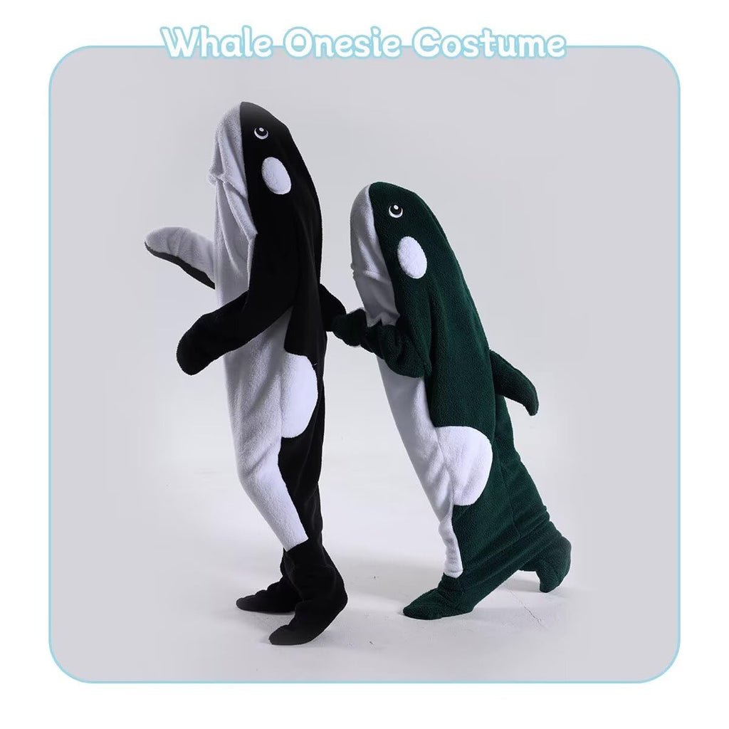 Whale Blanket Hoodie Onesie Adult Wearable Whale Blanket Soft Cozy Costume Onesie Pajamas Cartoon Animals Sleeping Bag Black, XX-Small